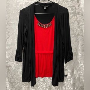 Women’s AB Studio Red and Black Long Sleeve Top Size Small